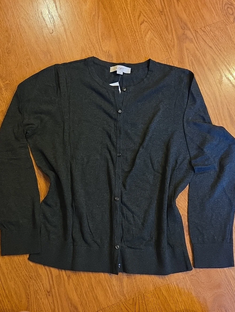 NWT LOFT Women's Charcoal Gray Button-Front Cardigan - Size LARGE - Picture 1 of 6